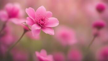 ai generiert Rosa Blumen im ein Feld mit verschwommen Hintergrund foto