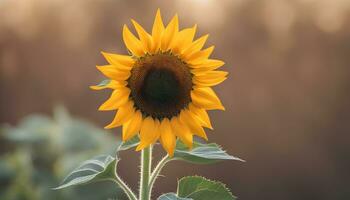 ai generiert ein Sonnenblume ist gezeigt im Vorderseite von ein verschwommen Hintergrund foto