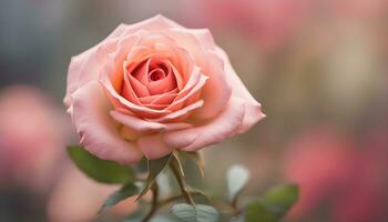 ai generiert ein Single Rosa Rose ist gezeigt im Vorderseite von verschwommen Hintergrund foto