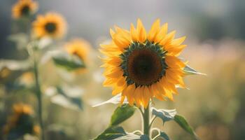 ai generiert ein Sonnenblume ist Stehen im ein Feld foto