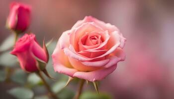 ai generiert Rosa Rose auf ein verschwommen Hintergrund foto