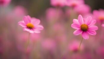 ai generiert Rosa Blumen im ein Feld mit verschwommen Hintergrund foto