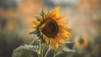 ai generiert ein Sonnenblume ist Stehen im ein Feld foto