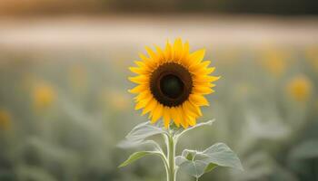 ai generiert ein Sonnenblume im ein Feld mit verschwommen Hintergrund foto