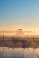 nebelig Morgen im das Landschaft von Nord Deutschland foto