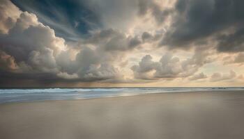 ai generiert ein einsam Person Spaziergänge entlang das Strand unter ein wolkig Himmel foto