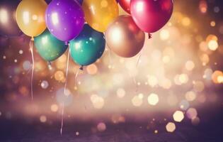 ai generiert bunt Luftballons mit schön Bokeh Hintergrund foto