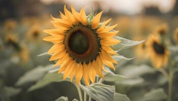 ai generiert ein Sonnenblume ist im ein Feld mit viele andere Blumen foto