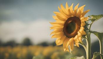 ai generiert ein Sonnenblume ist Stehen im das Mitte von ein Feld foto
