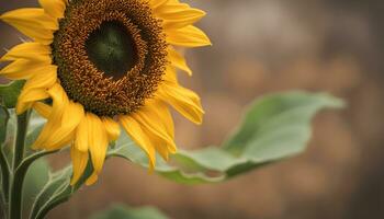 ai generiert ein Sonnenblume ist gezeigt im Vorderseite von ein verschwommen Hintergrund foto