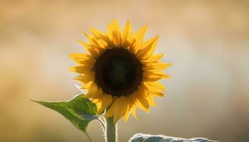 ai generiert ein Sonnenblume ist gezeigt im Vorderseite von ein verschwommen Hintergrund foto