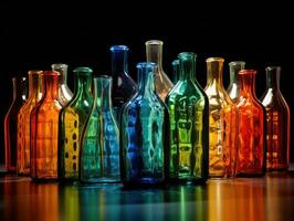 ai generiert Flaschen zum Parfums und Kosmetika, anders Farben und Größen. Attrappe, Lehrmodell, Simulation foto