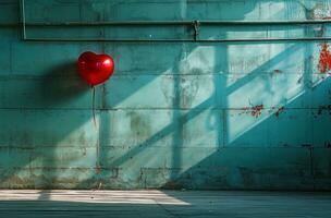 ai generiert ein Herz Ballon hängend von das Fußboden foto