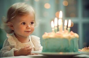 ai generiert Kuchen feiern Ihre zuerst Geburtstag foto