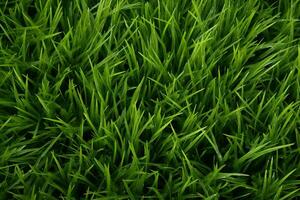 ai generiert Grün Gras Textur Hintergrund. schließen oben von frisch Frühling Gras oben Aussicht foto