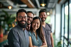 ai generiert Gruppe von Geschäft Menschen haben ein Treffen beim kreativ Büro foto