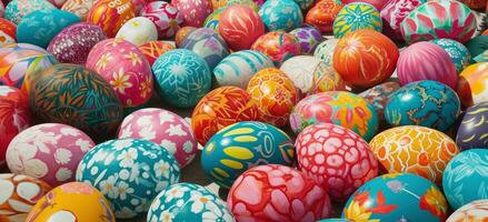 ai generiert bunt Ostern Eier sind vereinbart worden im verschiedene Muster foto