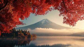 ai generiert Fuji Berg und See kawaguchiko im Herbst Jahreszeit, Japan foto