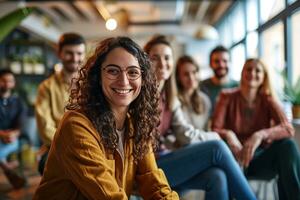 ai generiert Gruppe von Geschäft Menschen haben ein Treffen beim kreativ Büro foto