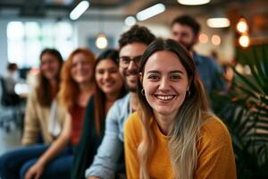 ai generiert Gruppe von Geschäft Menschen haben ein Treffen beim kreativ Büro foto