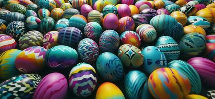 ai generiert viele Ostern Eier sind bunt mit Polka Punkte auf Sie foto