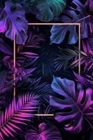 ai generiert Neon- Platz Rahmen Hintergrund im tropisch Blätter foto