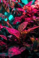ai generiert Neon- Grün Pflanzen mit ein Neon- Licht foto