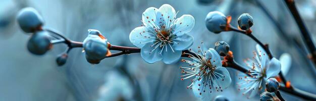 ai generiert Hintergrund Blume Ast Blau Blume foto