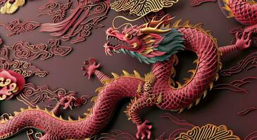ai generiert Chinesisch Neu Jahr Hintergrund mit bunt Drachen foto