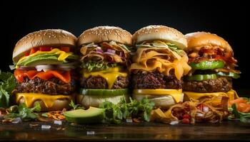 ai generiert gegrillt Cheeseburger auf ein hölzern Tisch, bereit zu Essen und köstlich generiert durch ai foto