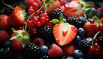 ai generiert Frische von Sommer- Beeren, ein gesund Gourmet Dessert auf Holz generiert durch ai foto