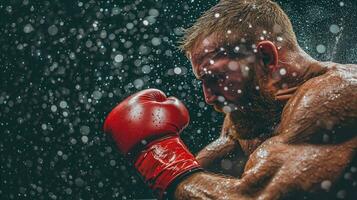 ai generiert Boxer Stehen im Kampf Haltung, bereit zu werfen ein schlagen. generativ ai foto