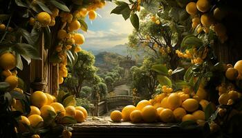 ai generiert Frische von Natur Ernte orange, Zitrone, Mandarine, Apfel, Tomate generiert durch ai foto