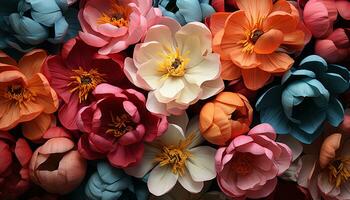 ai generiert Blumen- Strauß Vitrinen beschwingt Farben, Eleganz, und Natur Schönheit generiert durch ai foto