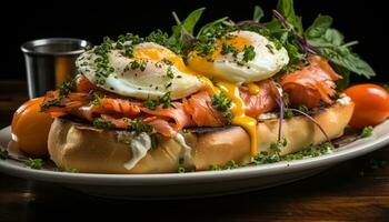 ai generiert gegrillt Schweinefleisch Sandwich auf getoastet brot, ein köstlich Mittagessen Möglichkeit generiert durch ai foto