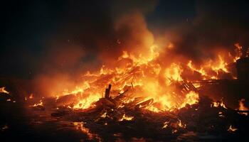 ai generiert das Lagerfeuer glühend Glut entzündet sich Natur destruktiv Inferno generiert durch ai foto