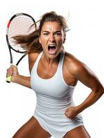 ai generiert Champion weiblich Tennis Spieler, ai generiert foto