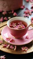 ai generiert Infusion von Rose im ein Kaffee Tasse, foto