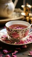 ai generiert Infusion von Rose im ein Kaffee Tasse, foto