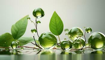 ai generiert Frische und Schönheit im Natur Grün Blätter reflektieren auf Wasser generiert durch ai foto