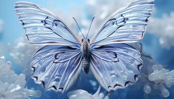 ai generiert beschwingt Schmetterling fliegend im Blau Natur, ein Geschenk von Schönheit generiert durch ai foto