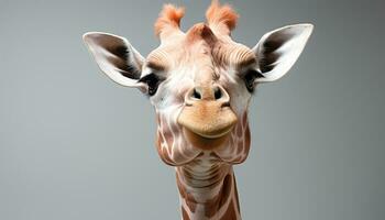 ai generiert süß Giraffe suchen beim Kamera, im Natur Porträt generiert durch ai foto