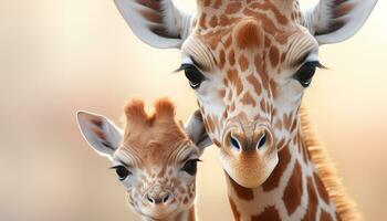 ai generiert süß Giraffe suchen beim Kamera, Stehen im afrikanisch Savanne generiert durch ai foto