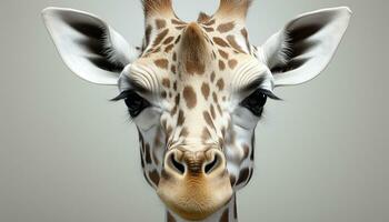 ai generiert Giraffe, das elegant Säugetier, suchen beim Kamera im Natur generiert durch ai foto