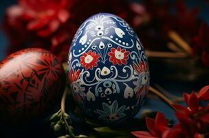ai generiert bunt gemalt Ostern Ei mit Muster foto