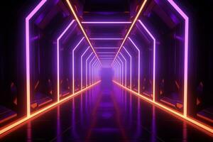 ai generiert ein Bild von ein Neon- beleuchtet Tunnel foto