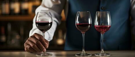 ai generiert Server Wein Glas auf Tabelle im ein Restaurant foto