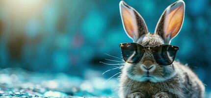 ai generiert ein Bild von ein Hase tragen Sonnenbrille foto