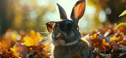 ai generiert ein Bild von ein Hase tragen Sonnenbrille foto