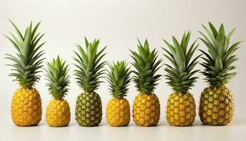 ai generiert frisch, reif Ananas Scheiben vereinbart worden im ein beschwingt, gesund Sammlung generiert durch ai foto
